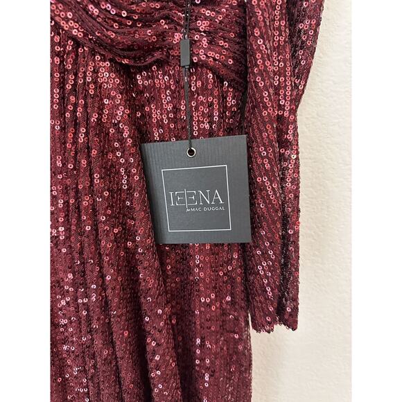 Ieena For Mac Duggal Wine Long Sleeves Sequin Evening Dress 26739 Size 2 - Picture 4 of 15